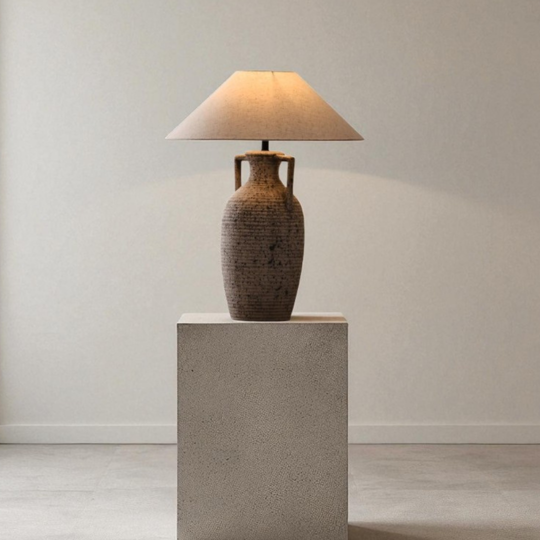 Amphora, Rustic Ceramic Base with Classic Fabric Shade, 19.7" D x 28.3" H, table lamp - view 4