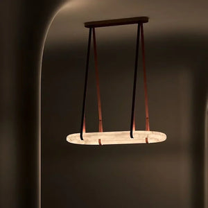 Alabaster Round Leather Chandelier – Luxury LED Ceiling Light