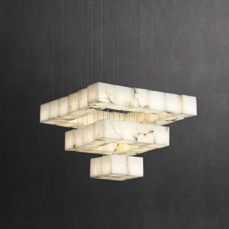 Alabaster Cube Foyer Staircase Long Chandelier - view 9