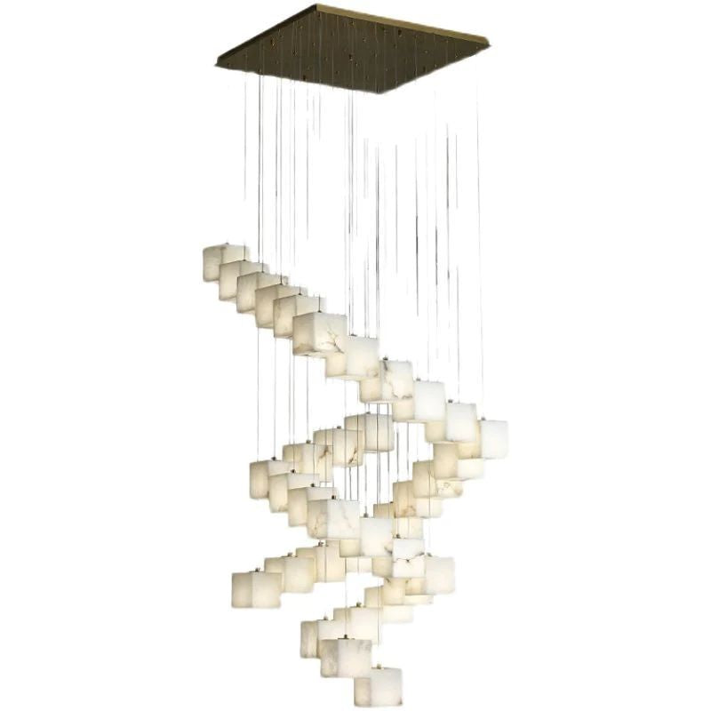 Alabaster Cube Foyer Staircase Long Chandelier - view 10