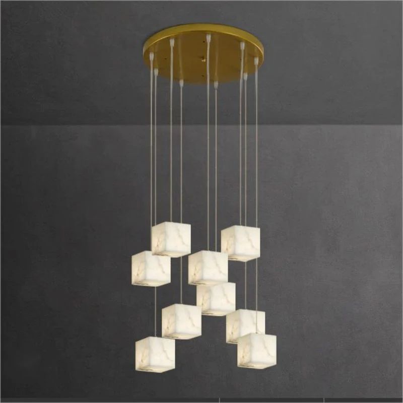 Alabaster Cube Foyer Staircase Long Chandelier - view 3