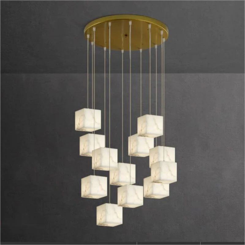 Alabaster Cube Foyer Staircase Long Chandelier - view 4