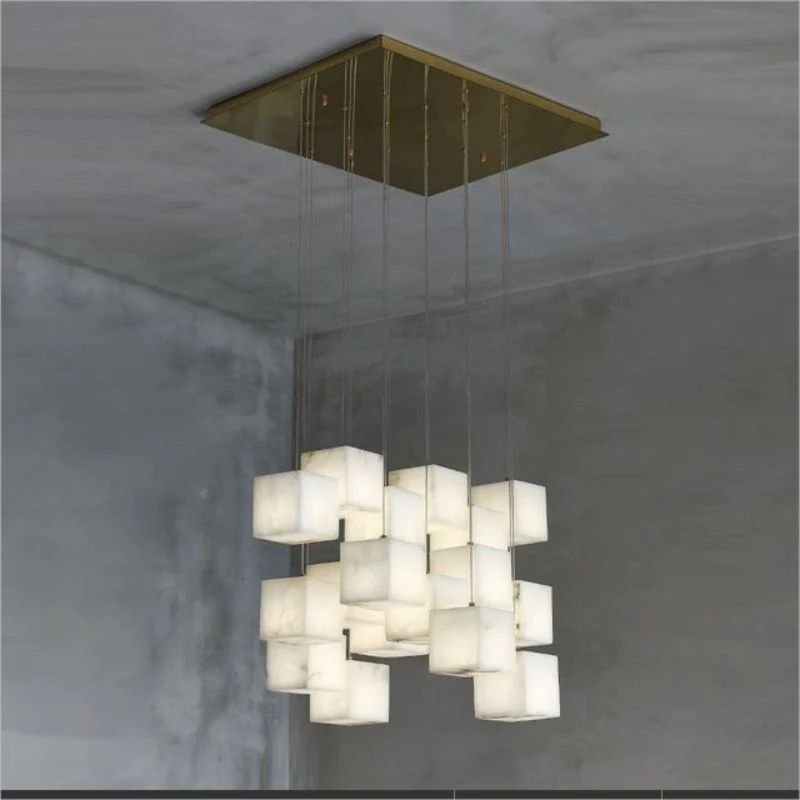 Alabaster Cube Foyer Staircase Long Chandelier - view 5
