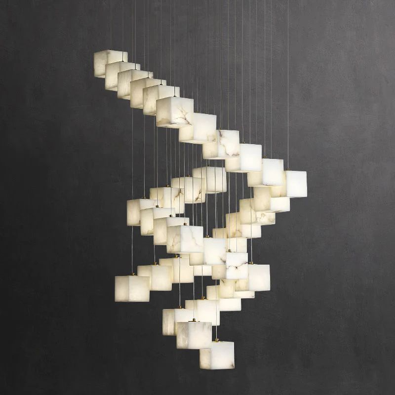 Alabaster Cube Foyer Staircase Long Chandelier - view 8