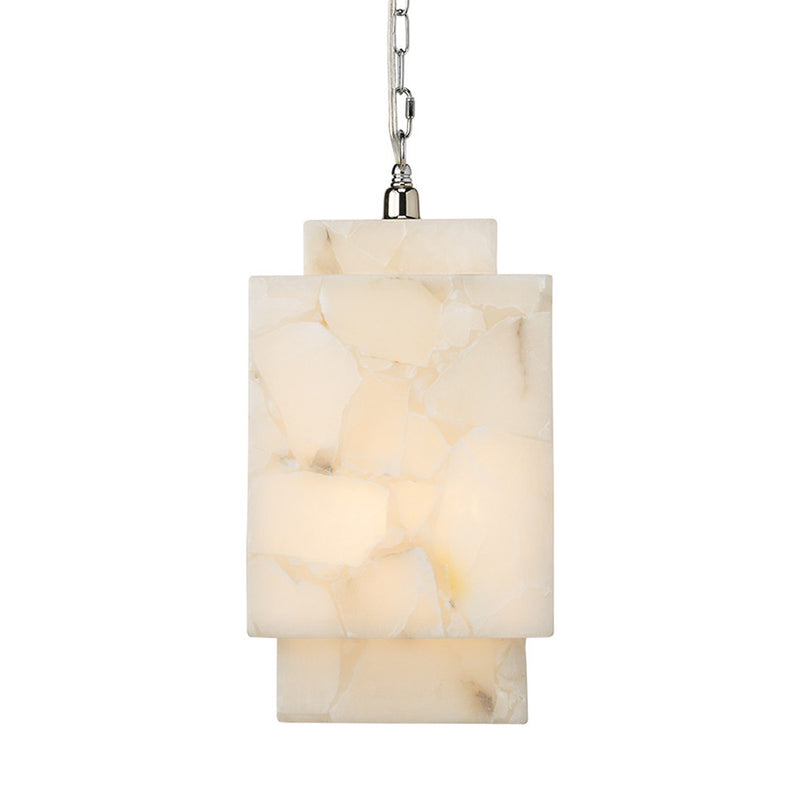 Alabaster Cube Pendant Lamp, in nickel