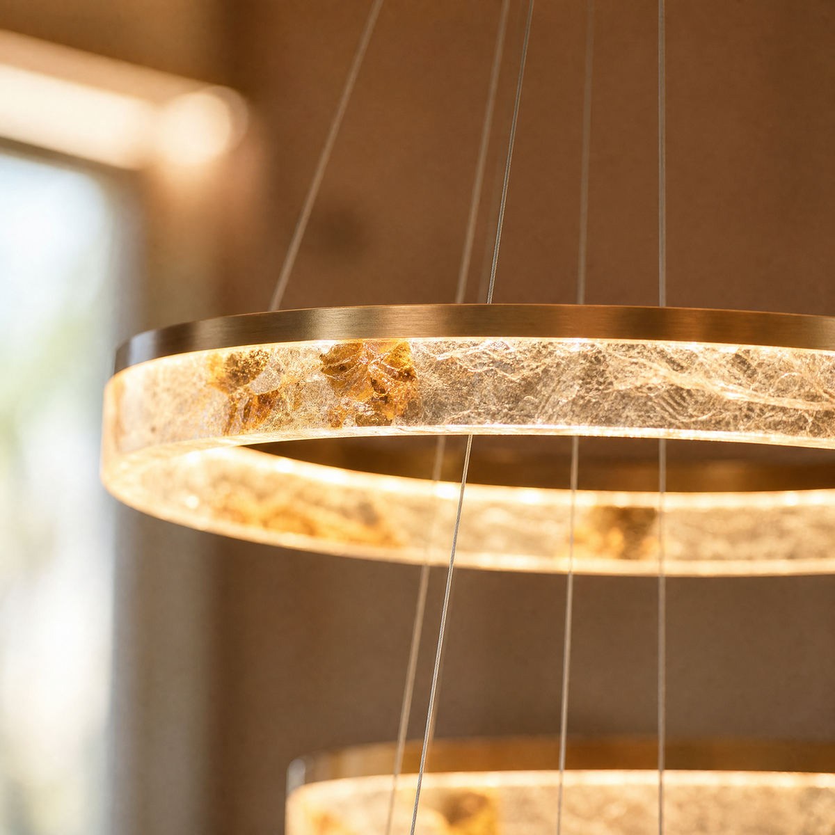 Alps Modern Sculptural Ring Chandelier, crystal in brushed champagne gold - view 5