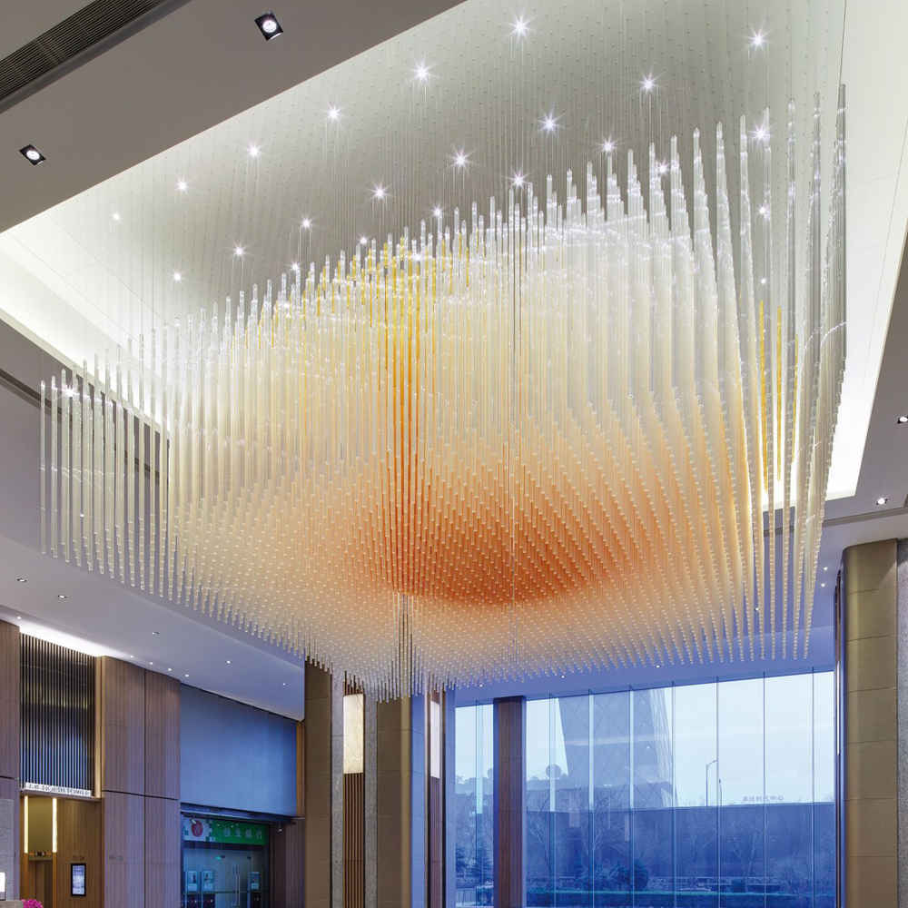 Amber glass tube chandelier, K9 crystal - view 3