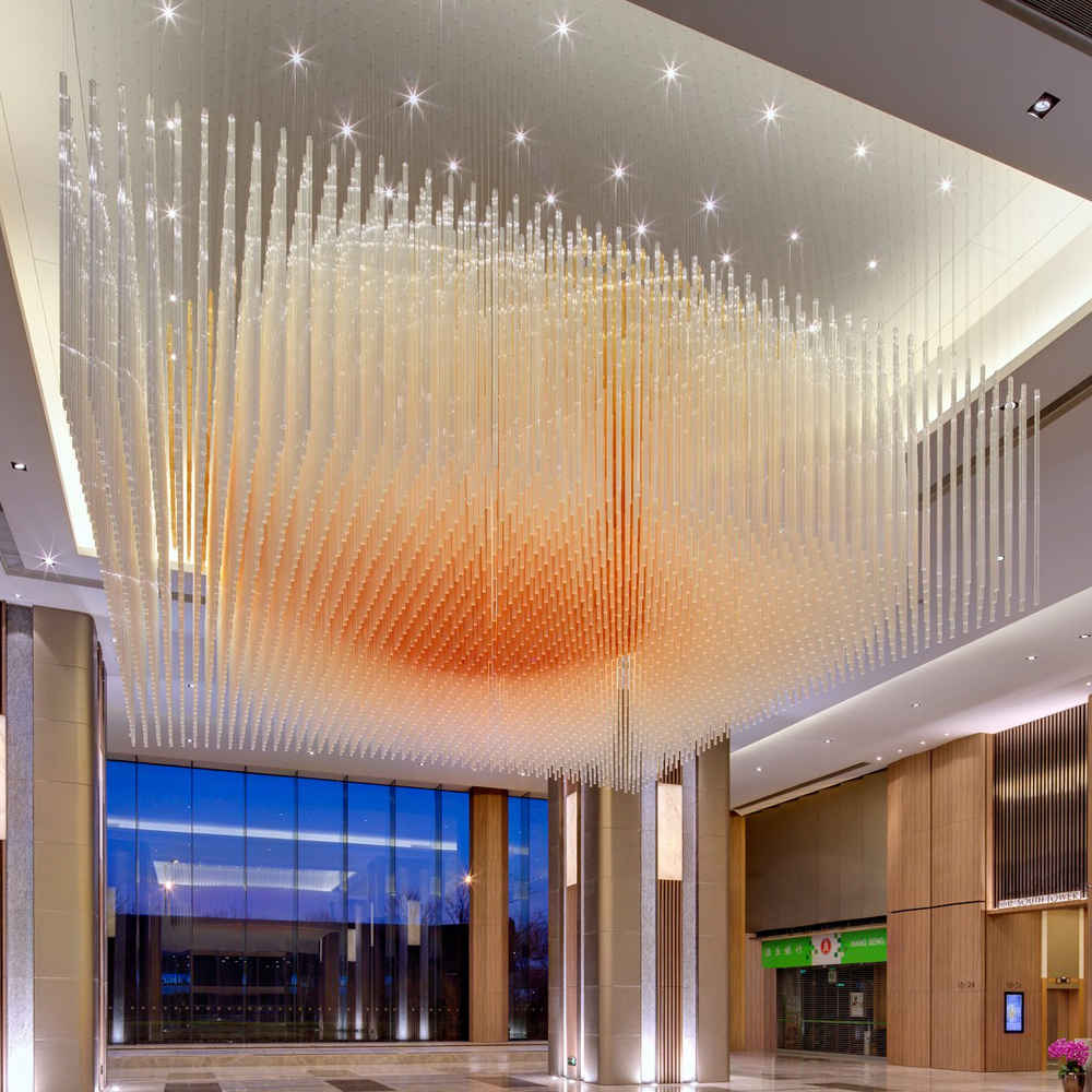 Amber glass tube chandelier, K9 crystal - view 2