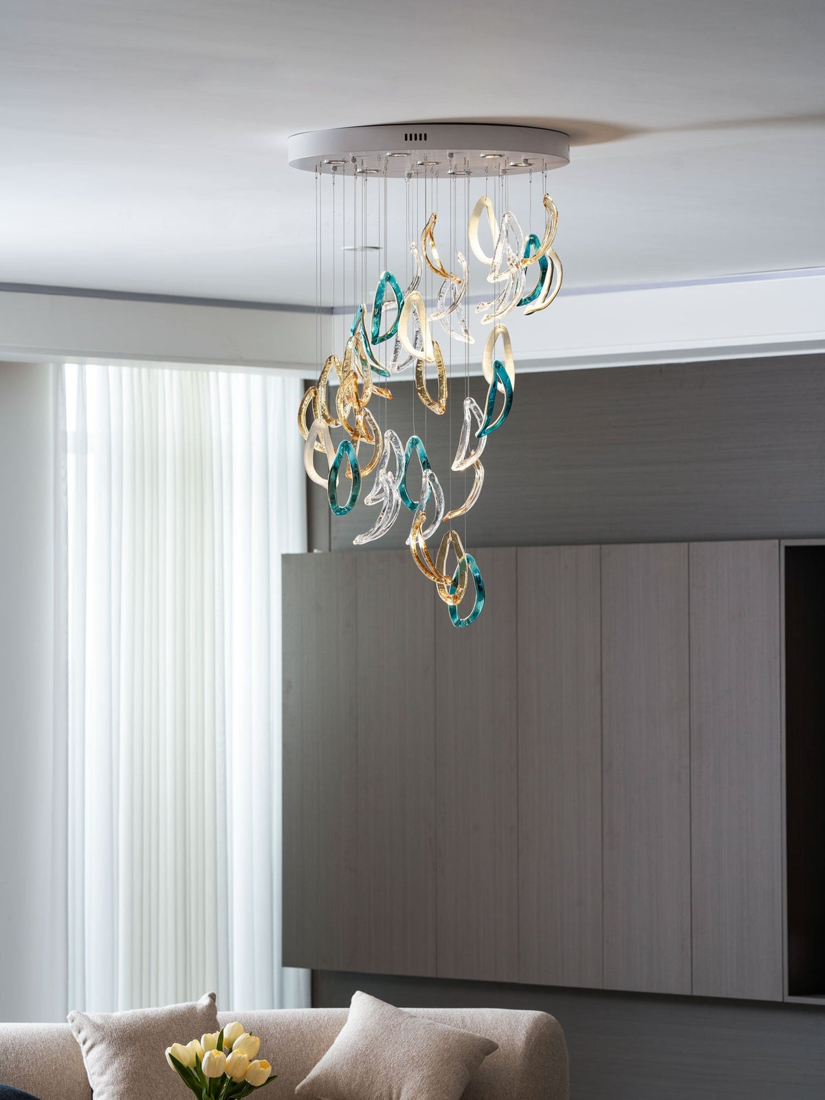 Galaxy Aqua Ripple Glass Meteor Shower Crystal Spiral Chandelier - view 15