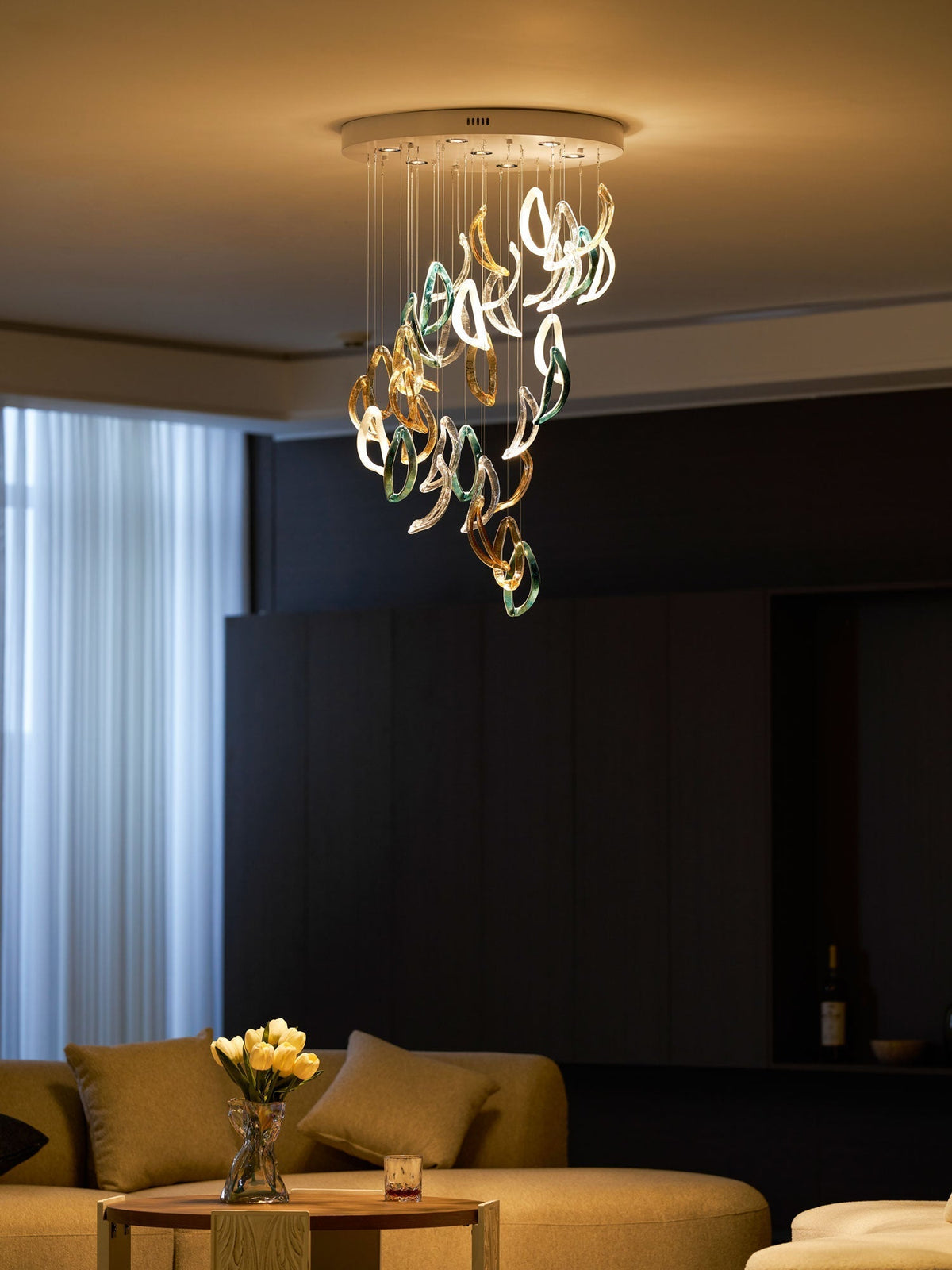 Galaxy Aqua Ripple Glass Meteor Shower Crystal Spiral Chandelier - view 19