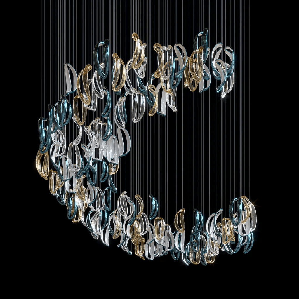 Galaxy Aqua Ripple Glass Meteor Shower Crystal Spiral Chandelier - view 6
