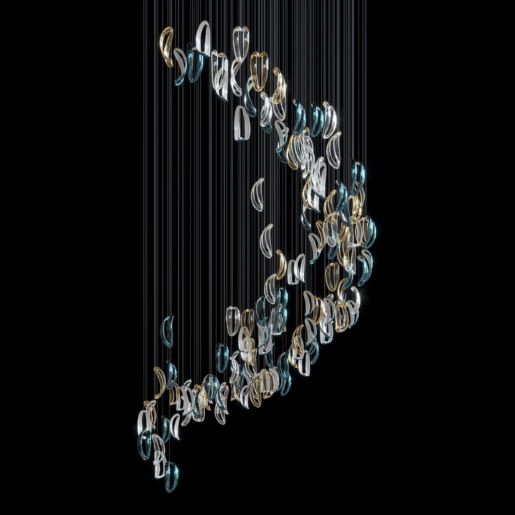 Galaxy Aqua Ripple Glass Meteor Shower Crystal Spiral Chandelier - view 2