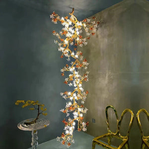 Verdant Branch Copper Vine Glass Flower Stairwell Chandelier - view 6