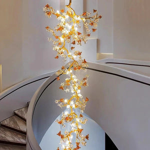 Verdant Branch Copper Vine Glass Flower Stairwell Chandelier - view 7