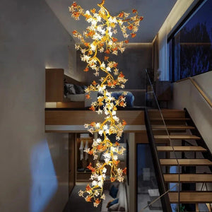 Verdant Branch Copper Vine Glass Flower Stairwell Chandelier - view 8