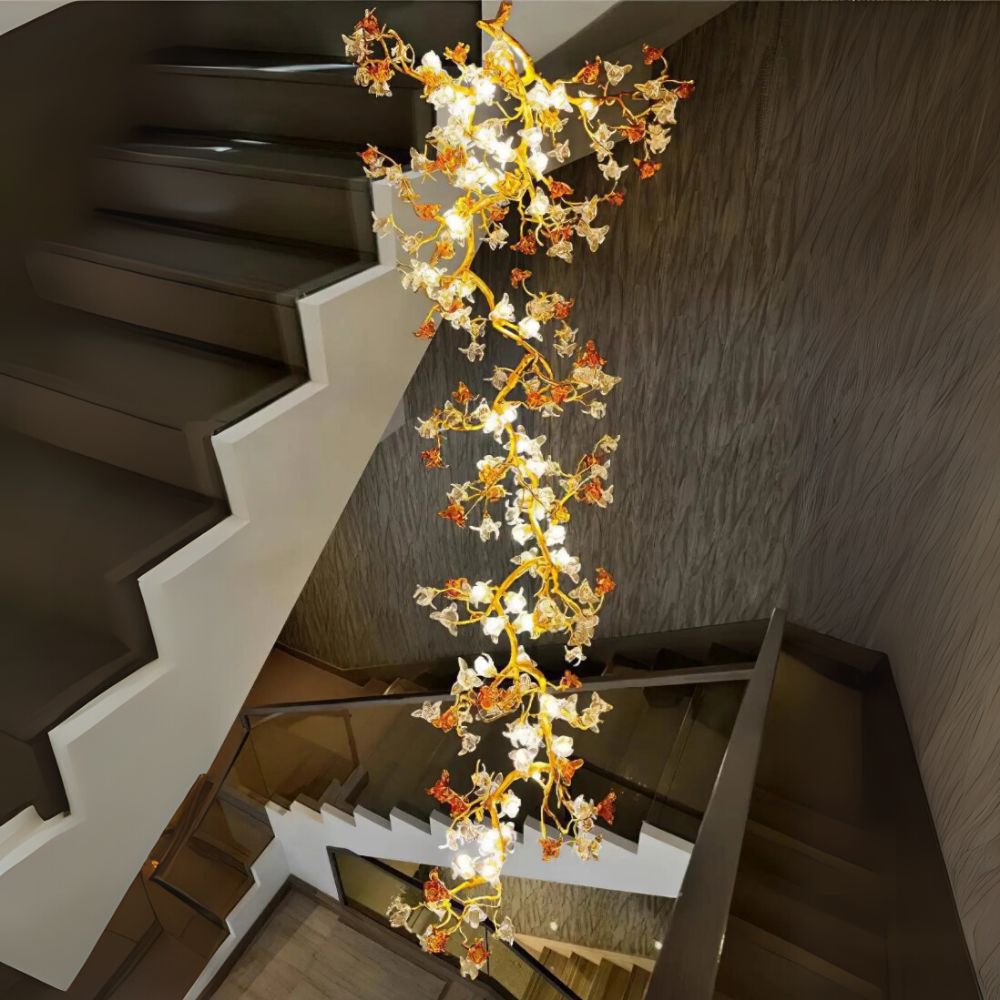 Verdant Branch Copper Vine Glass Flower Stairwell Chandelier - view 2