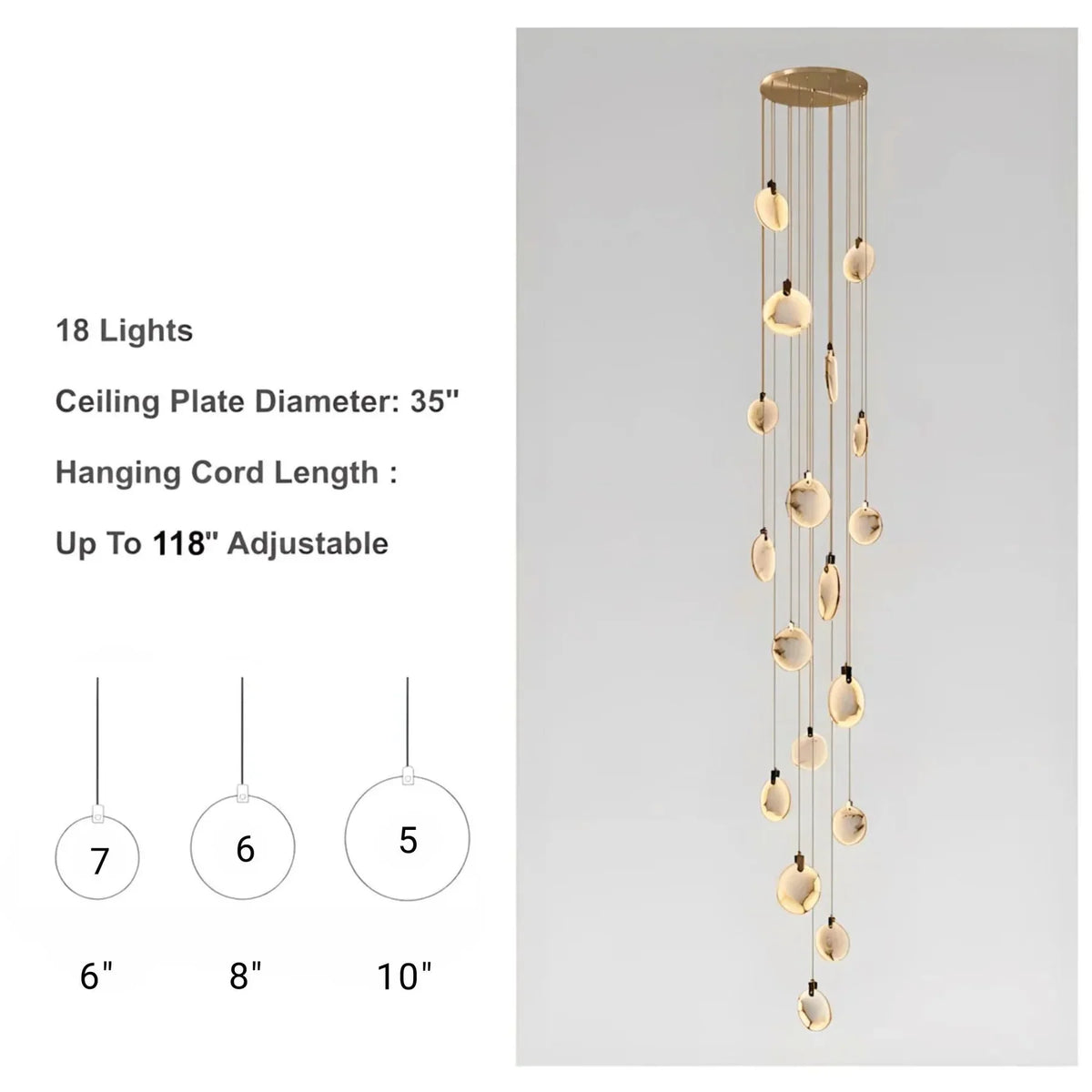 Modern Discs Alabaster Long Staircase Chandelier - view 19