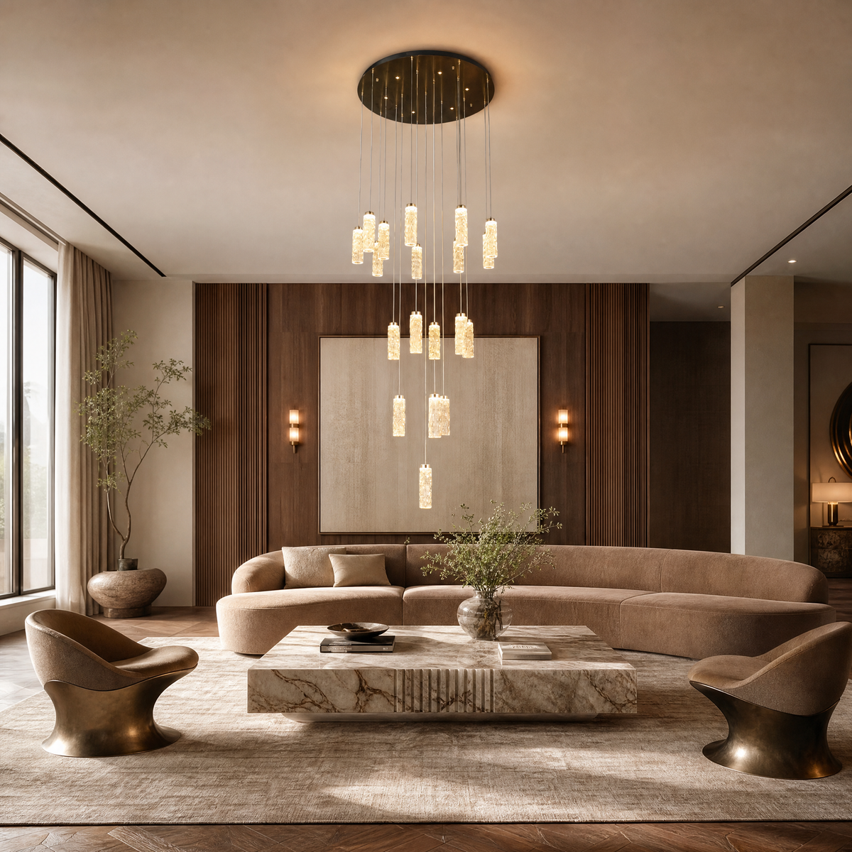 Bamboo Zen Modern Multi-Tier Cluster Chandelier, crystal in light gold - view 3