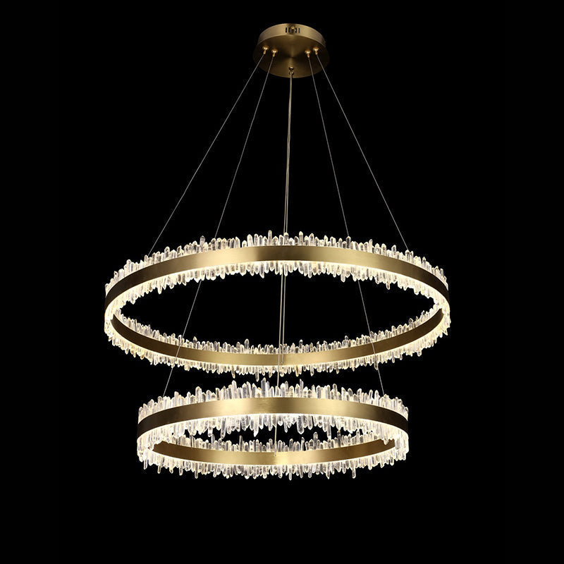 Modern Quartz Crystal Double Round Rings Chandelier