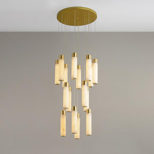 Celestial Alabaster Cascade Gold Chandelier with Integrated LED