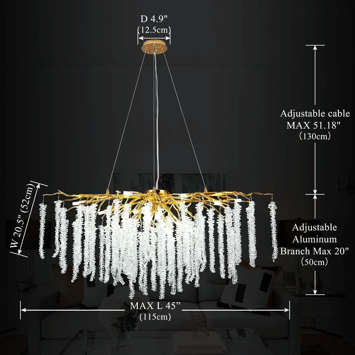 Doris White Crystal Rectangle Branch Chandelier Gold 45"L, rectangular - view 4