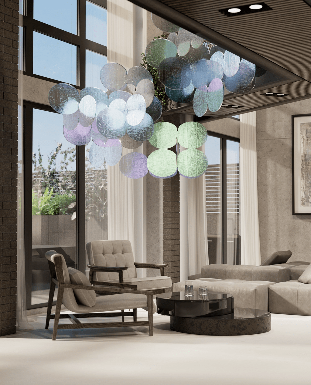Clouds Iridescent Disc Chandelier - view 3