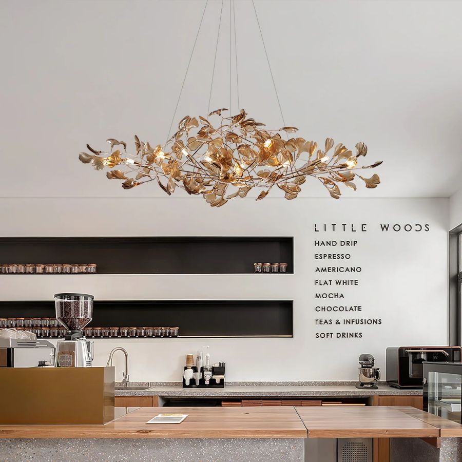 Colorful Glass Ginkgo Leaf Chandelier, brass - view 8
