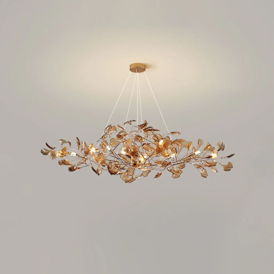 Colorful Glass Ginkgo Leaf Chandelier, brass - view 17