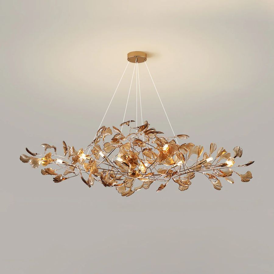 Colorful Glass Ginkgo Leaf Chandelier, brass - view 20
