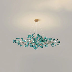Colorful Glass Ginkgo Leaf Chandelier, brass - view 4