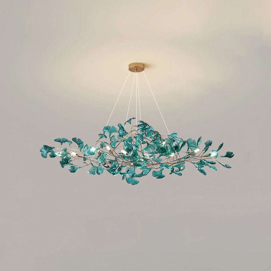 Colorful Glass Ginkgo Leaf Chandelier, brass - view 19