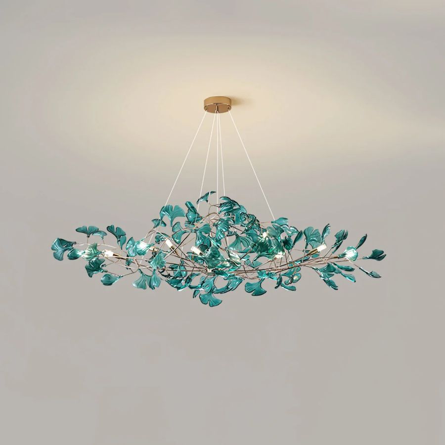 Colorful Glass Ginkgo Leaf Chandelier, brass - view 16