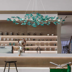 Colorful Glass Ginkgo Leaf Chandelier, brass - view 14
