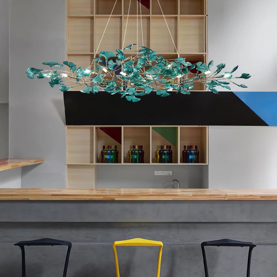 Colorful Glass Ginkgo Leaf Chandelier, brass - view 7