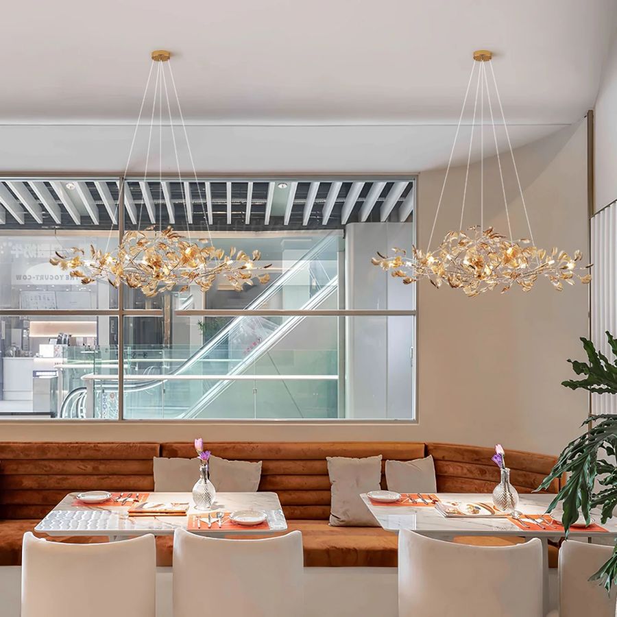 Colorful Glass Ginkgo Leaf Chandelier, brass - view 13