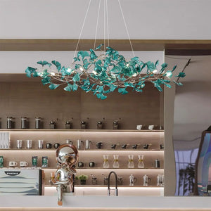 Colorful Glass Ginkgo Leaf Chandelier, brass - view 10