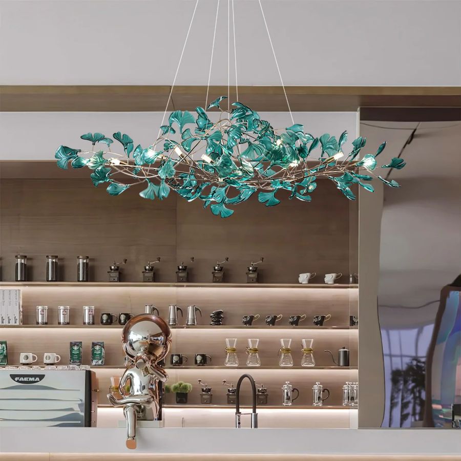 Colorful Glass Ginkgo Leaf Chandelier, brass - view 10