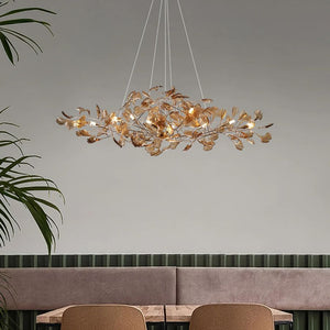 Colorful Glass Ginkgo Leaf Chandelier, brass - view 11