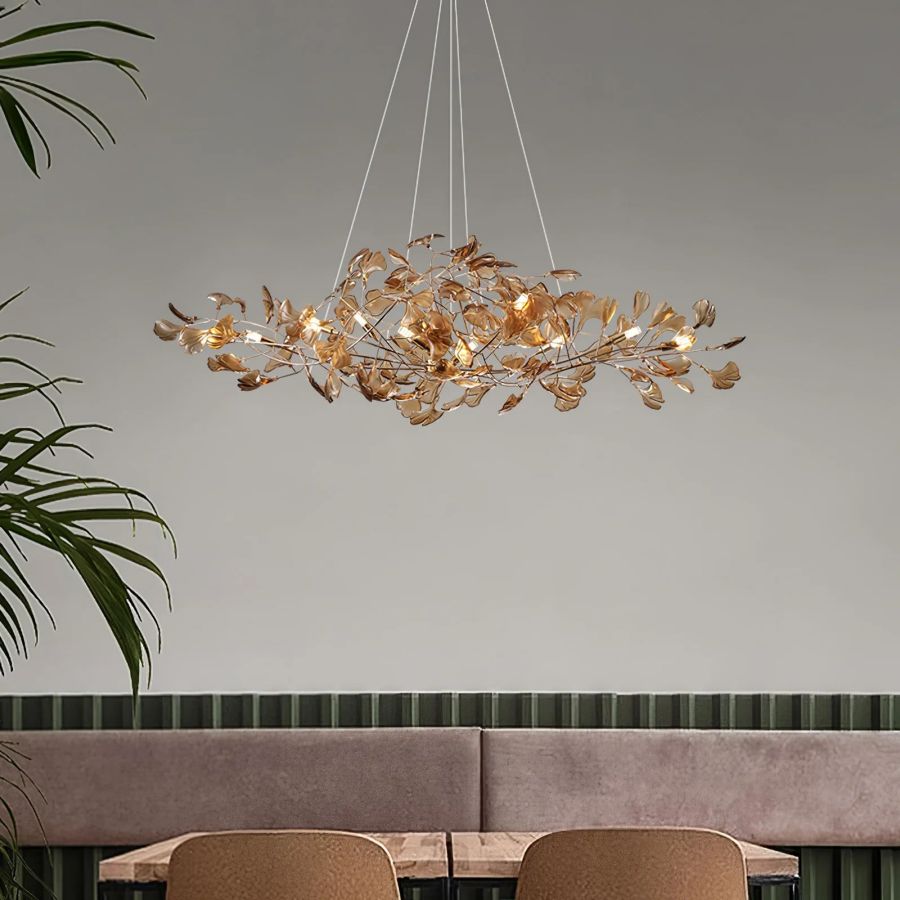 Colorful Glass Ginkgo Leaf Chandelier, brass - view 11