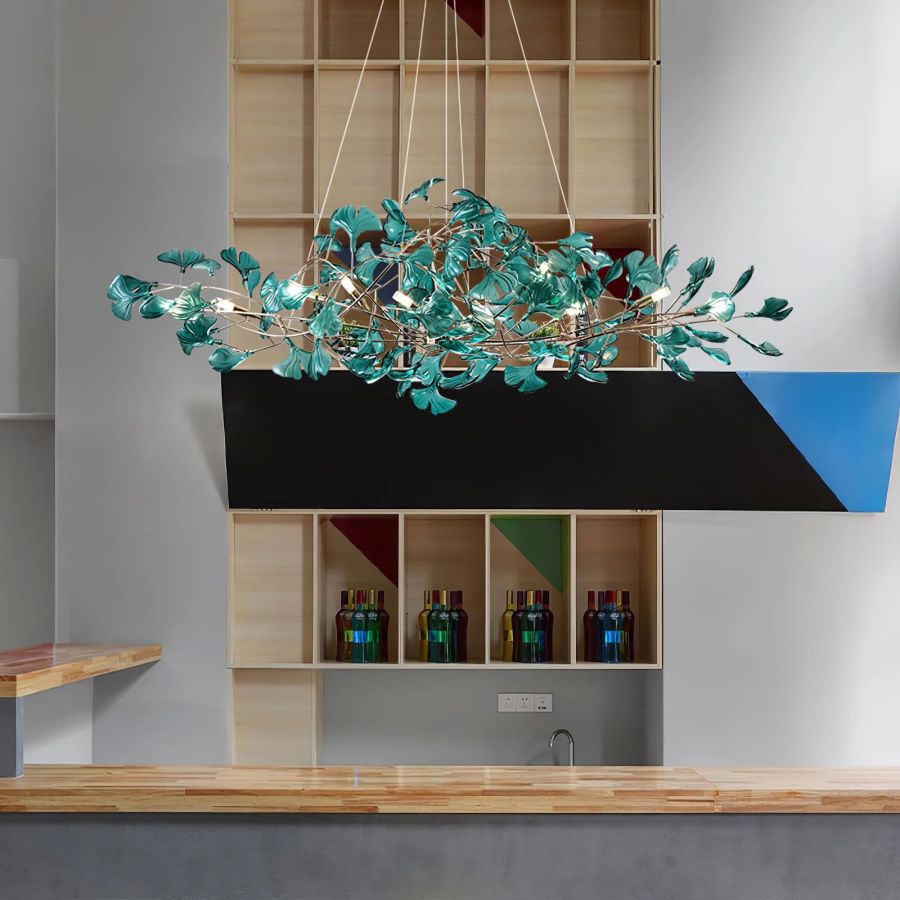 Colorful Glass Ginkgo Leaf Chandelier, brass - view 12