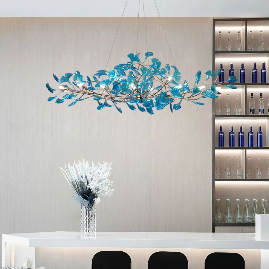 Colorful Glass Ginkgo Leaf Chandelier, brass - view 6