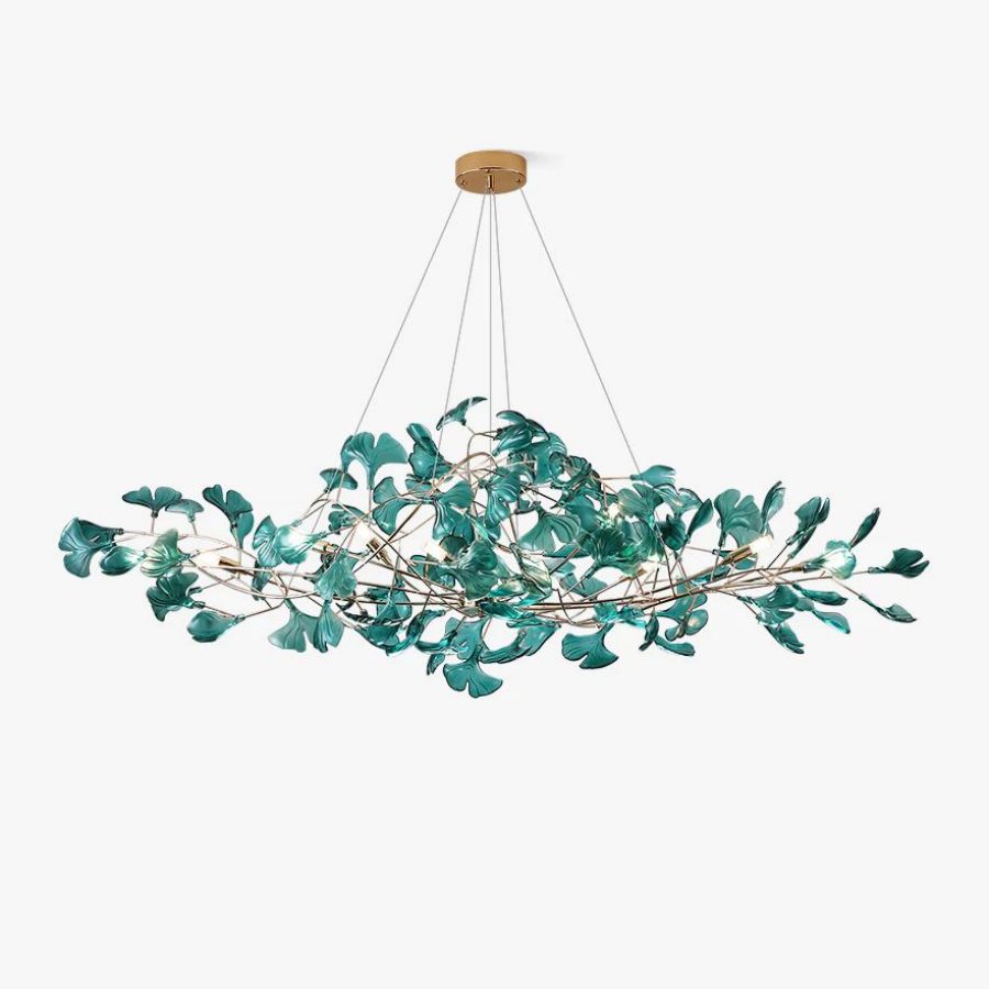 Colorful Glass Ginkgo Leaf Chandelier, brass - view 22