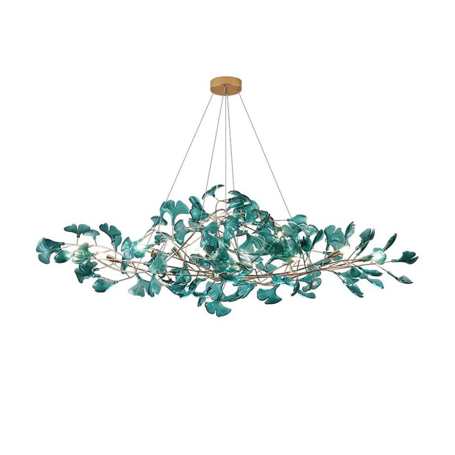 Colorful Glass Ginkgo Leaf Chandelier, brass - view 23