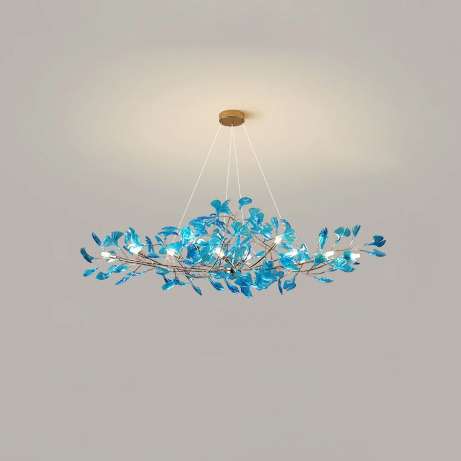 Colorful Glass Ginkgo Leaf Chandelier, brass - view 15