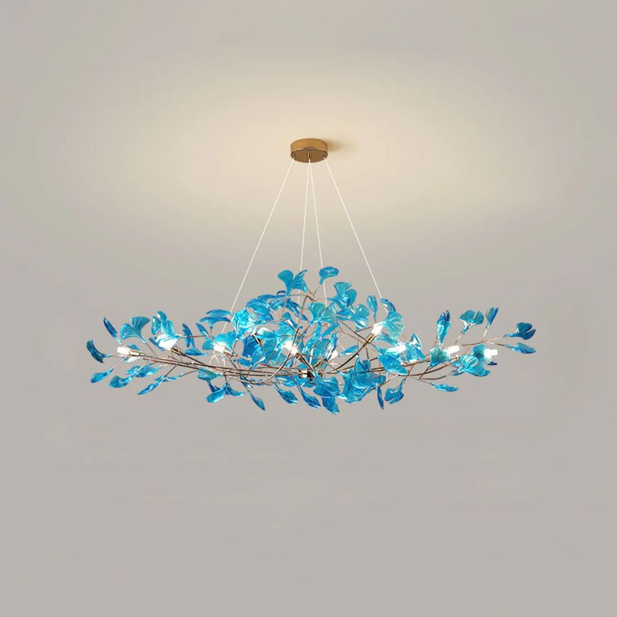 Colorful Glass Ginkgo Leaf Chandelier, brass - view 18