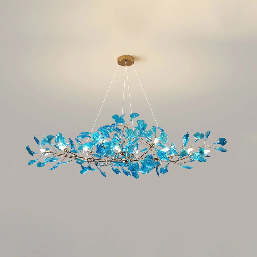 Colorful Glass Ginkgo Leaf Chandelier, brass - view 21