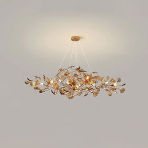 Colorful Glass Ginkgo Leaf Chandelier, brass - view 5