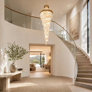 Crystal Spiral Chandelier – Gold Finish, 39‑in Diameter