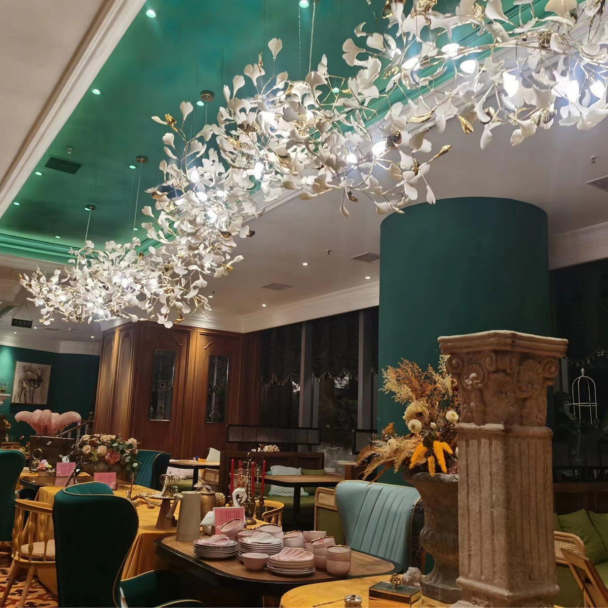 Gingko Leaves Ceramics Spiral Branch Chandelier - view 5