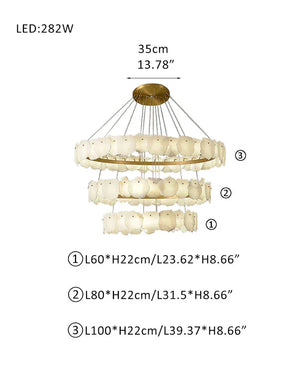 Irregular Alabaster Multi-Layered Round Chandelier, in white + brass - view 3